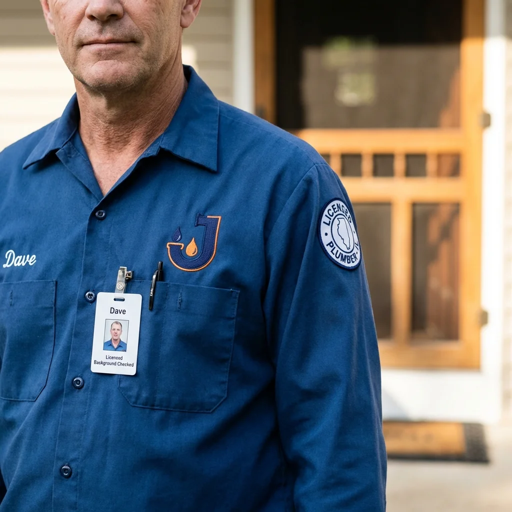 Licensed plumber showing ID badge in Many, LA