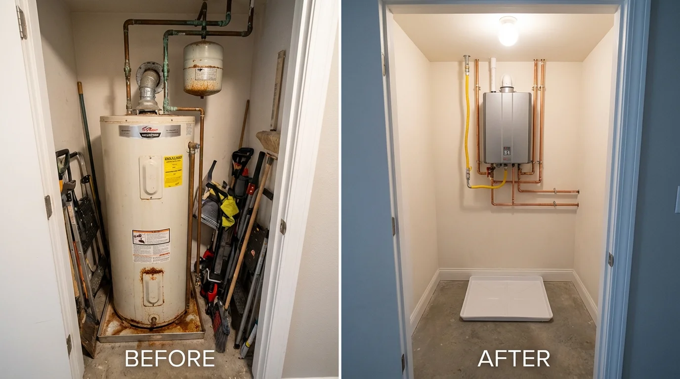 Tank water heater versus wall-mounted tankless unit comparison for Many, LA homeowners