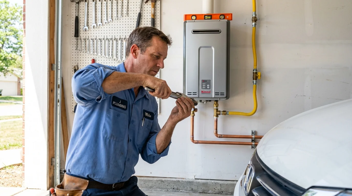 Tankless water heater installation by a Johns Plumbing LLC plumber in Many